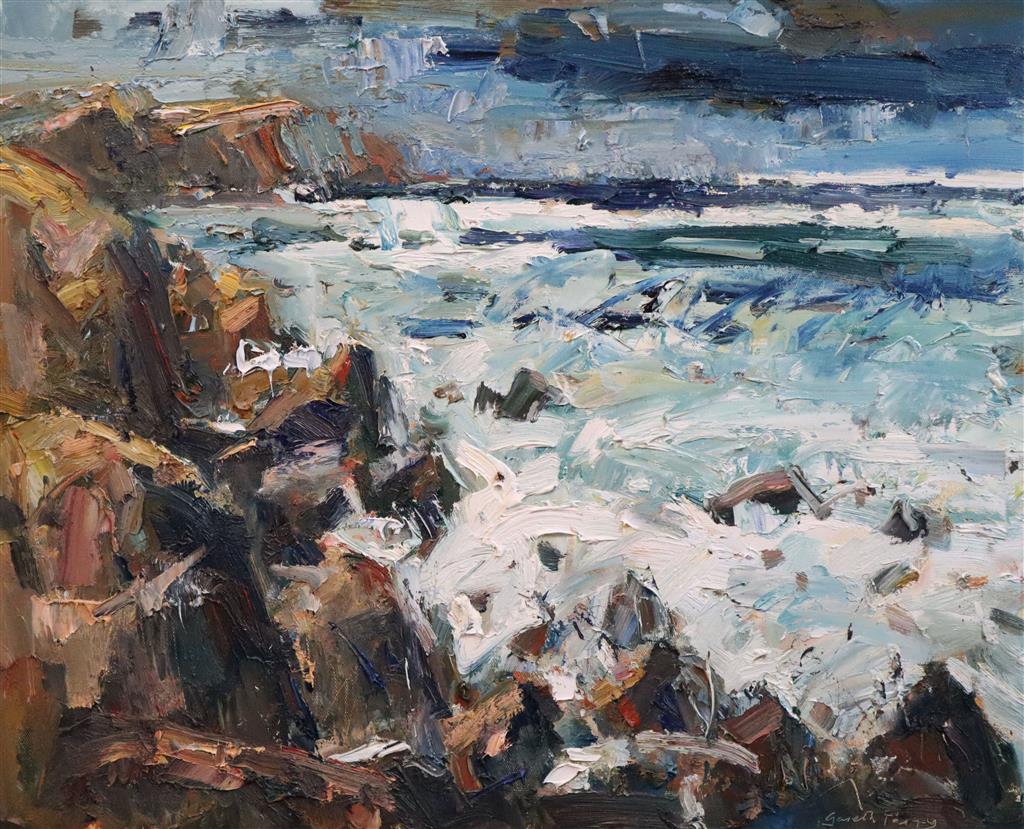 § Gareth Parry RCA (1951-) After the Storm, Rocky Coast 20 x 23.75in.